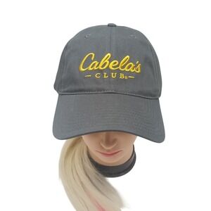 NEW Cabela's Club Gray Cap + Yellow Embroidered logo Strap Back Adjustable Hat